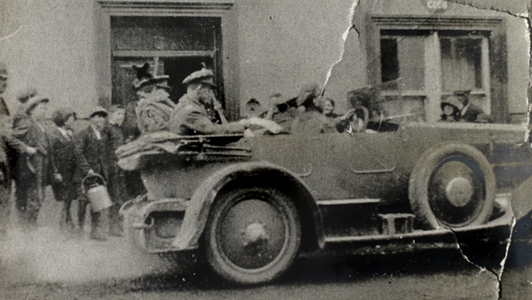 Thirty minutes before the ambush, local girl Agnes Hurley snatched this image on her Box Brownie camera, as the convoy prepared to leave Bandon (Pic: National Museum of Ireland)