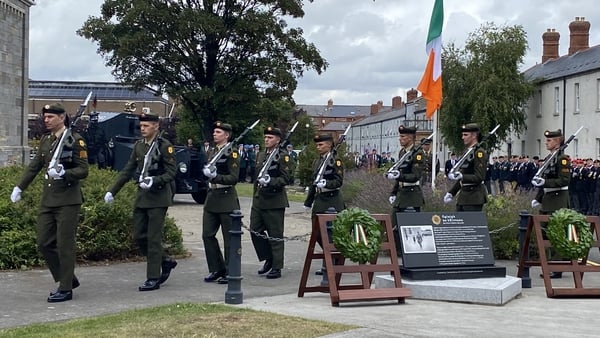 Members of the Defence Forces take part in an event to mark the centenary of the death of Michael Collins