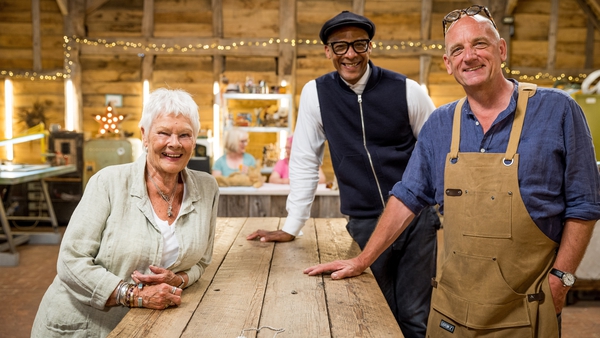 (L-R) Judi Dench with The Repair Shop's Jay Blades and Steve Fletcher