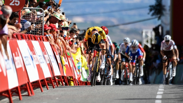 Primoz Roglic exploded with around 300m to go on the uphill finish, rolling past Mads Pedersen of Trek-Segafredo to secure the win