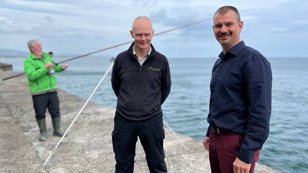 Angler Brian Cooke with William Roche, Senior Research Officer at Inland Fisheries Ireland and Schalk Van Lill, Customer Success Manager at Esri Irelandmer Success Manager at Esri Ireland