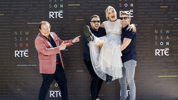 Marty Morrissey pictured with The Two Johnnies and Anna Geary at the RTÉ New Season Launch in the RDS Dublin. Picture Andres Poveda Photography