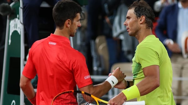 Rafael Nadal (R) with Novak Djokovic at this year's French Open
