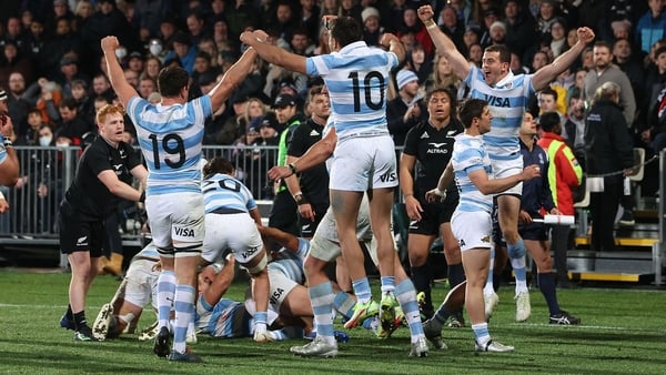 Argentina celebrating their first ever victory over New Zealand in August last year