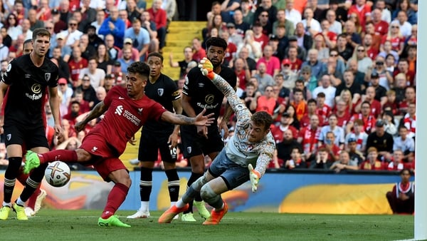 Roberto Firmino fires past Mark Travers for Liverpool's seventh goal