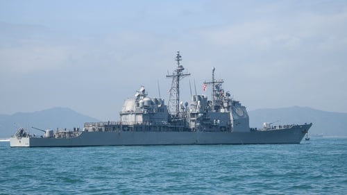 The US Navy's USS Chancellorsville guided missile destroyer during a joint port visit to Hong Kong in 2018