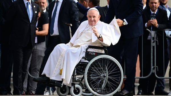 Pope Francis used a wheelchair on his visit to L'Aquila
