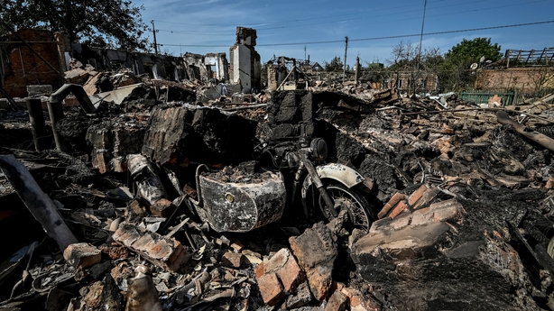 Residential houses destroyed by Russian military strikes in the town of Orikhiv