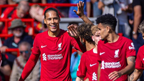 Liverpool's Virgil van Dijk celebrates after scoring
