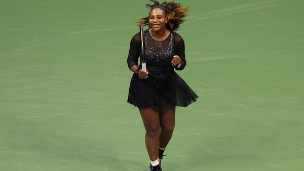 Serena Williams celebrates her win in New York