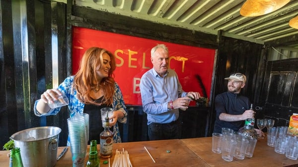 Roisin O, Luke O'Neill and Simon O'Neill serving drinks at the Electric Picnic Press Day. Picture: Alf Harvey.