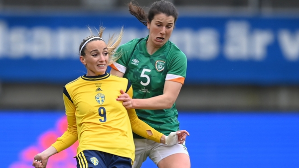 Niamh Fahey in action against Sweden's Kosovare Asllani last April