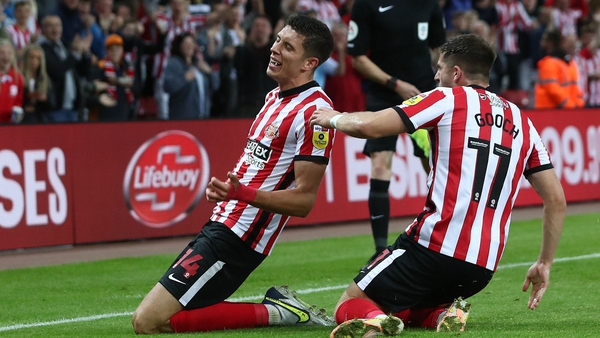 Ross Stewart celebrates scoring the first of his two goals in Sunderland's win