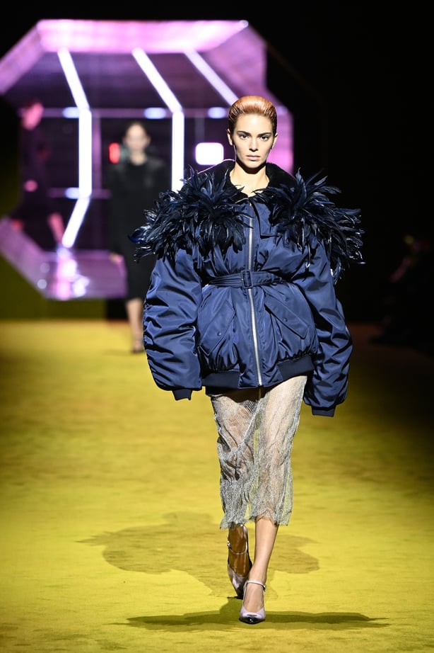 Kendall Jenner walking the runway at the Prada fashion show during Milan Fashion Week Fall/Winter 2022/2023