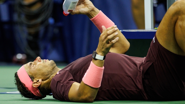 Rafael Nadal hit the deck after his own racket cracked his nose during the game