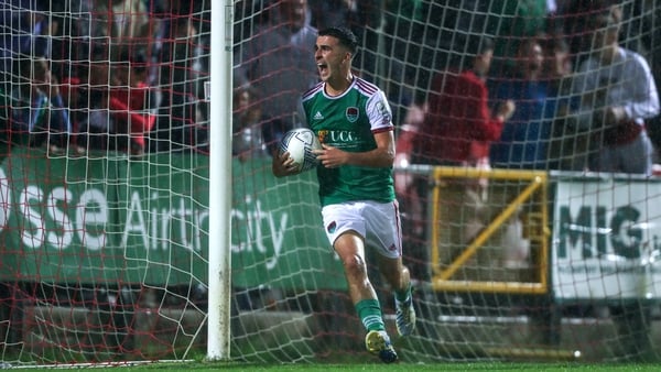 Barry Coffey celebrates after firing home his second against Longford Town