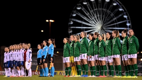 Ireland and Finland line up pre-match at Tallaght Stadium last November