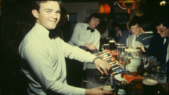 A barman pulls a pint in the Blackchurch Inn in Rathcoole, County Dublin, 1982.