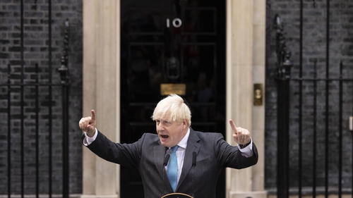Boris Johnson delivering his farewell address outside Number 10