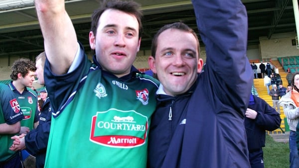 Eoin Kelly (L) and Davy Fitzgerald after winning the Fitzgibbon Cup with Limerick IT in 2005