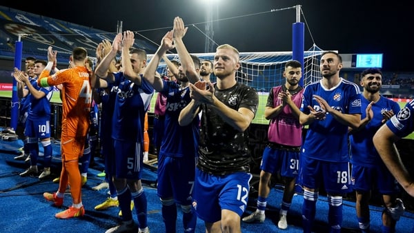 Dinamo Zagreb players celebrate after a famous win