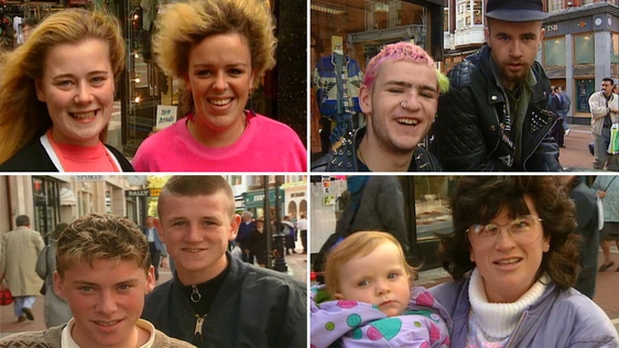 People on Grafton Street in Dublin, 1992.