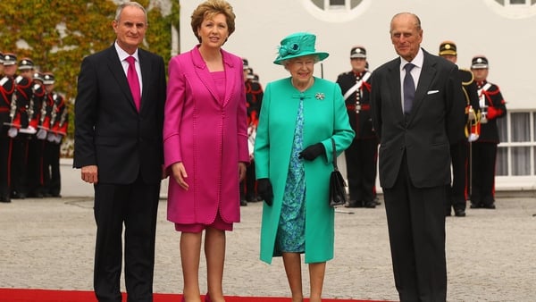 Former Irish President Mary McAleese and her husband Martin McAleese welcome Queen Elizabeth II and Prince Philip to Dublin in 2011