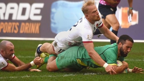 Mark Roche scores Ireland's second try against England