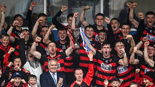 Ballygunner joint captains Ian Kenny, left, and Dessie Hutchinson lift the cup at Walsh Park