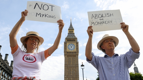 Anti-monarch protesters pictured in London yesterday