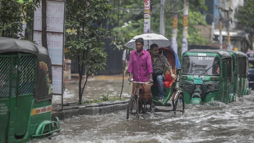 Flooded streets in Dhaka, Bangladesh after heavy monsoon rains
