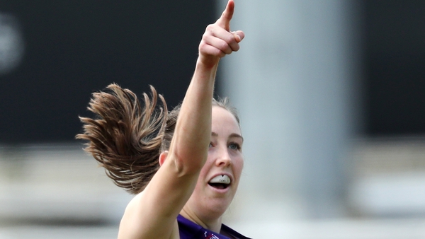 Aine Tighe celebrates one of her goals against Carlton