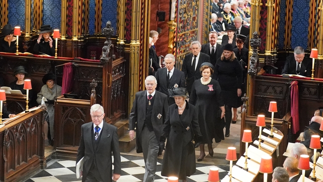 All the living former British prime ministers enter the church this morning (Dominic Lipinski/PA)