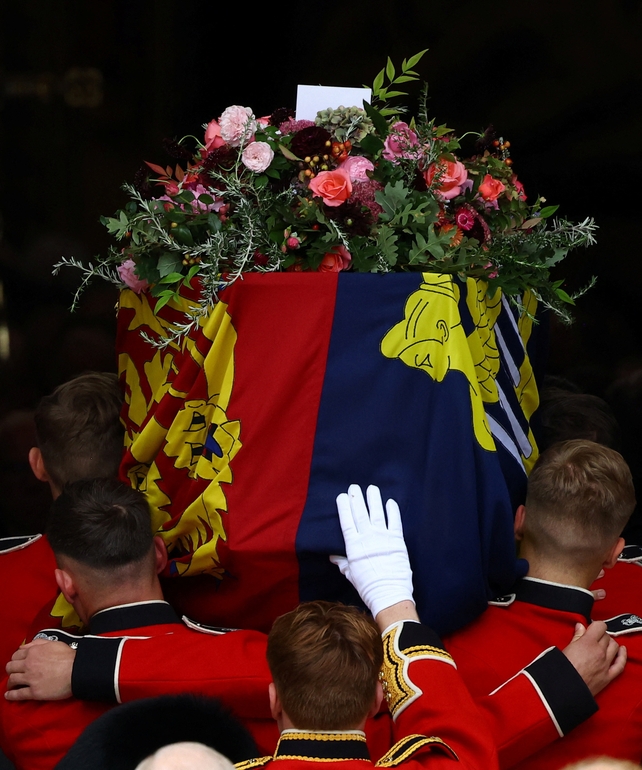 The coffin arriving at the state funeral of Queen Elizabeth II, held at Westminster Abbey, London (Hannah McKay/PA)