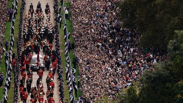 The state hearse arriving at Windsor Castle this afternoon (Aaron Chown/PA)