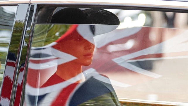Meghan, Duchess of Sussex, in a car during the funeral procession through London (Marko Djurica/AFP)
