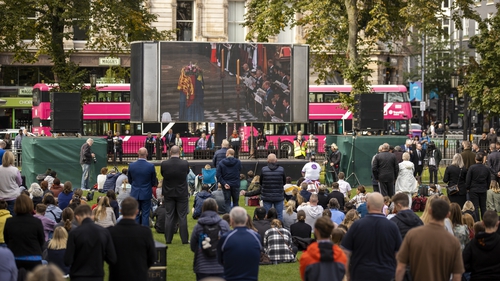 People watch Queen Elizabeth II funeral in the grounds of Belfast City Hall
