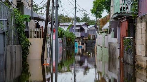A flooded street is seen in the Juana Matos neighborhood of Catano, Puerto Rico, following Hurricane Fiona