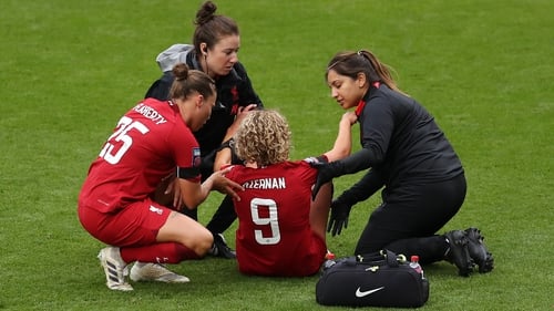Leanne Kiernan receiving treatment during the Chelsea game