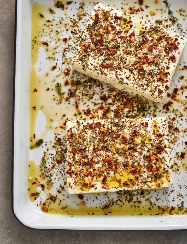 Baked feta with chilli, honey and thyme
