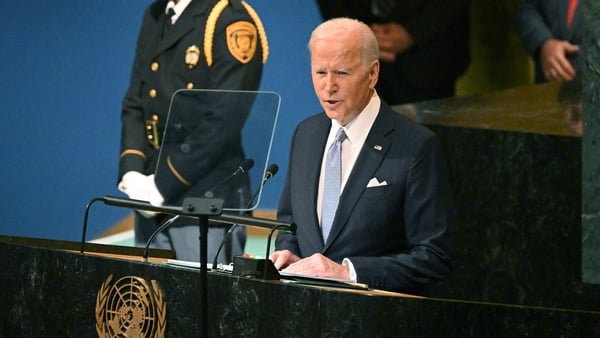 US President Joe Biden addressing the United Nations General Assembly in New York today