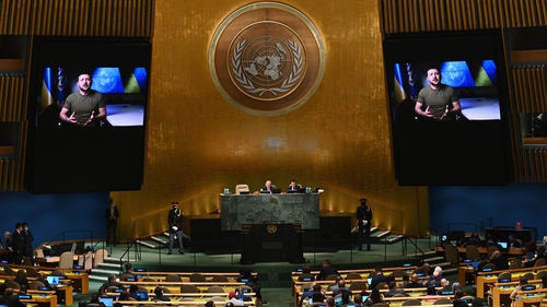 Ukrainian President Volodymyr Zelensky remotely addressed the UN General Assembly