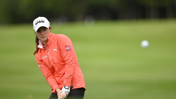 Leona Maguire chips onto the sixth green at Dromoland Castle