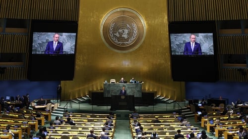 Micheál Martin speaks during the 77th session of the United Nations General Assembly on 22 September