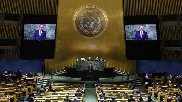 Micheál Martin speaks during the 77th session of the United Nations General Assembly on 22 September
