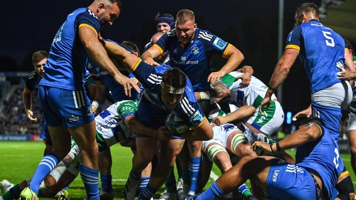 Sheehan (centre) scored four tries to set Leinster on their way