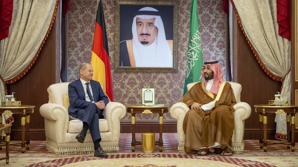 German Chancellor Olaf Scholz, who is touring the Gulf, met Crown Prince Mohammed bin Salman Al Saud in Jeddah, Saudi Arabia, yesterday