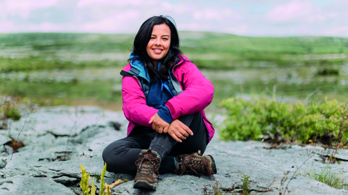 Filming The Island with Liz Bonnin in the Burren, Co Clare. Photograph by Eamon Ward.