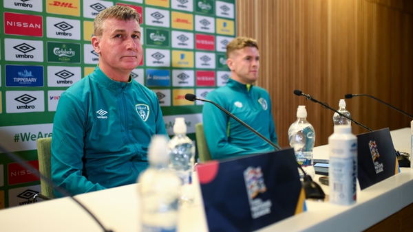 Stephen Kenny and Nathan Collins at Monday's pre-Armenia press conference