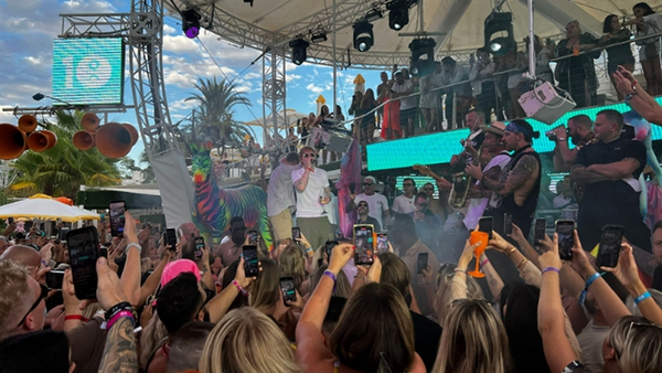 Ed Sheeran during his impromptu set at House in Paradise at O Beach Ibiza